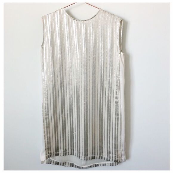 Rebecca Minkoff • Lars Silk Sleeveless Metallic Stripe Shift Dress Size S - Picture 4 of 9
